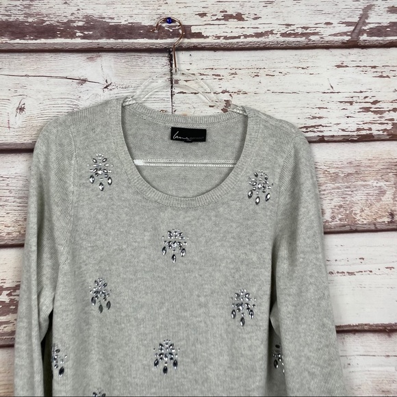 Lane Bryant Light Gray Crystal Detail Sweater - Picture 2 of 15
